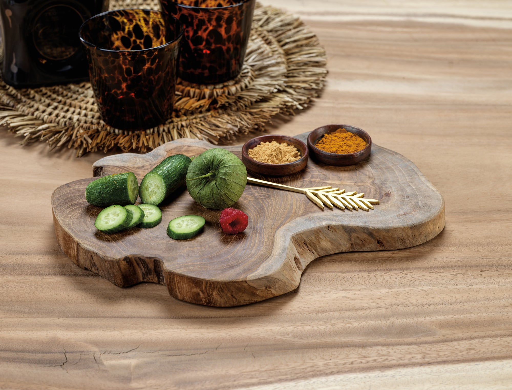 Banda Teak Root Serving Board with Condiment Bowls