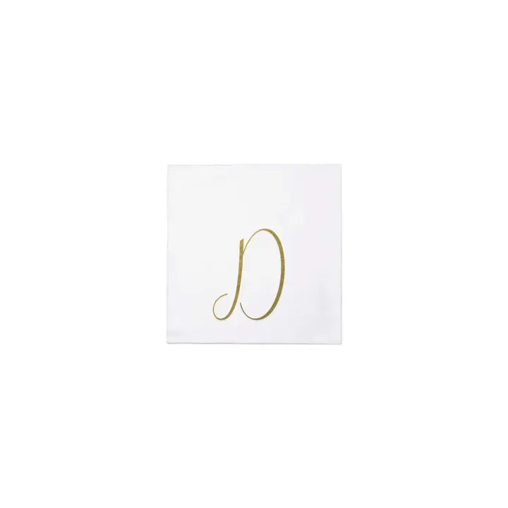 Vietri Papersoft Gold Monogram Cocktail Napkins, D