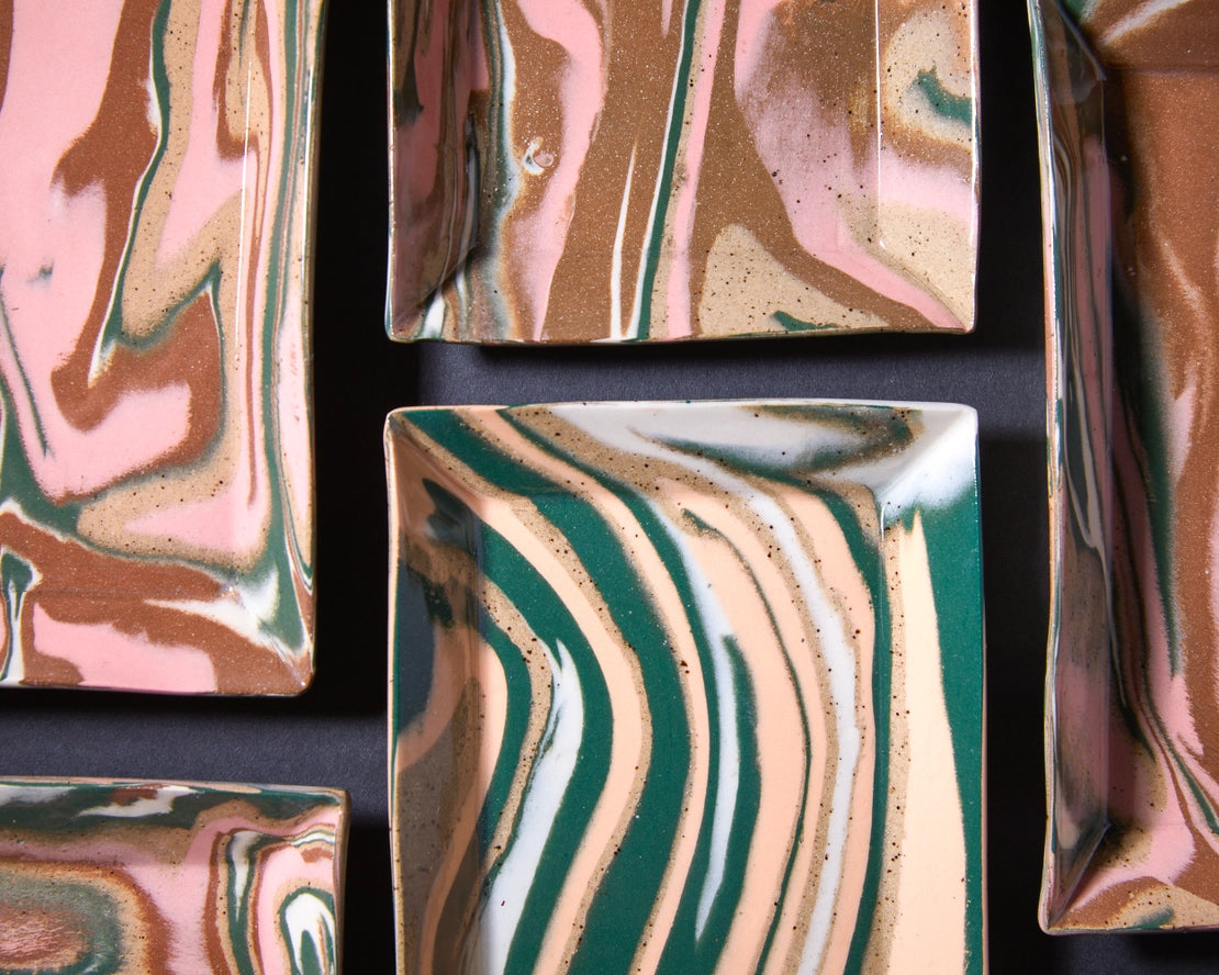 Carmine Marbled Tray, Orange & Green