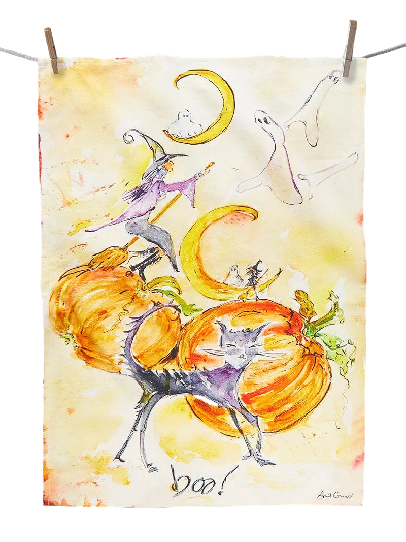 Boo! Watercolor Tea Towel
