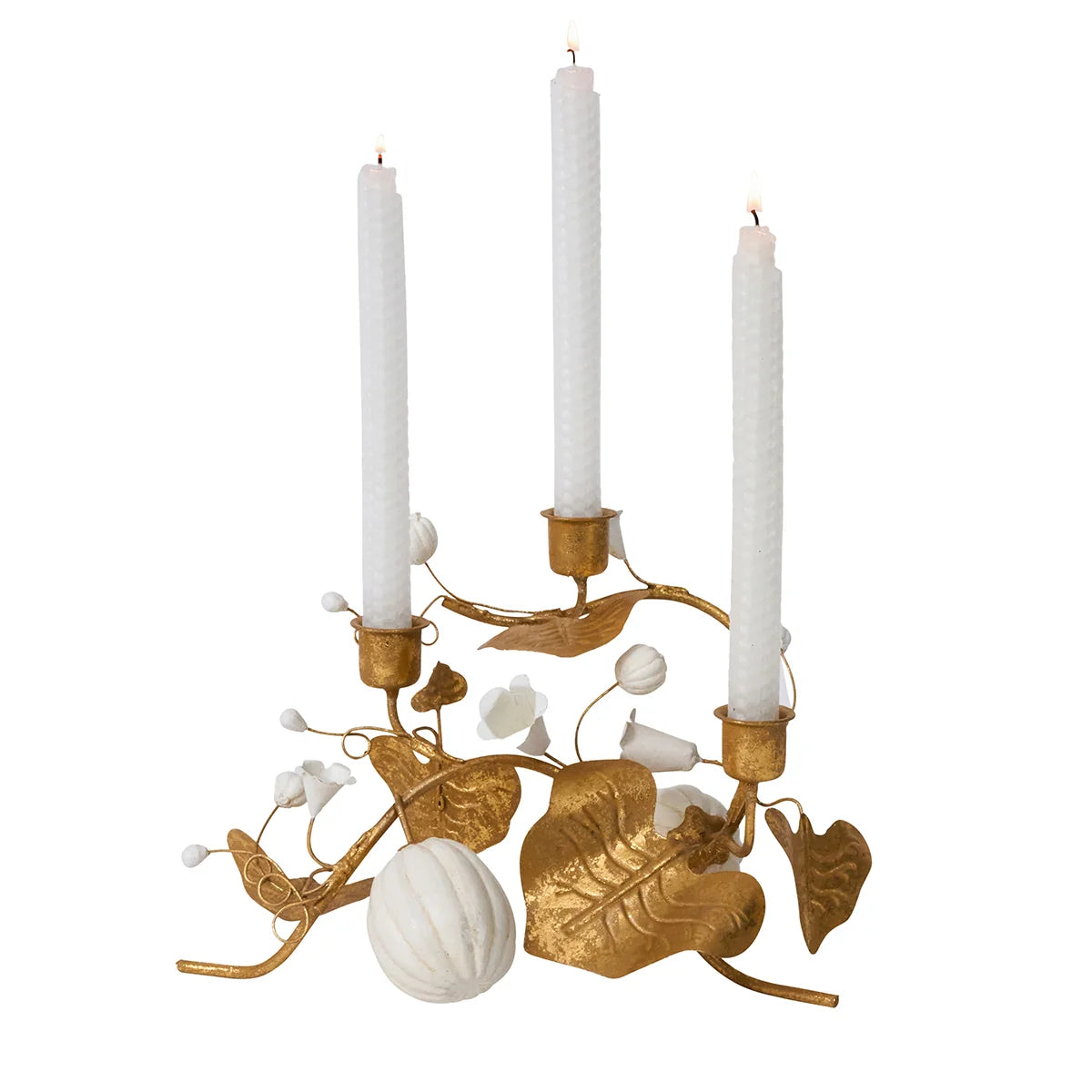 Juliska Forest Walk Pumpkin & Vine Triple Candlestick Holder, Gold