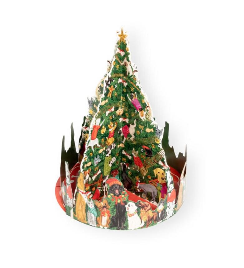 Caspari Caroling Pets Christmas Tree 3D Advent Calendar