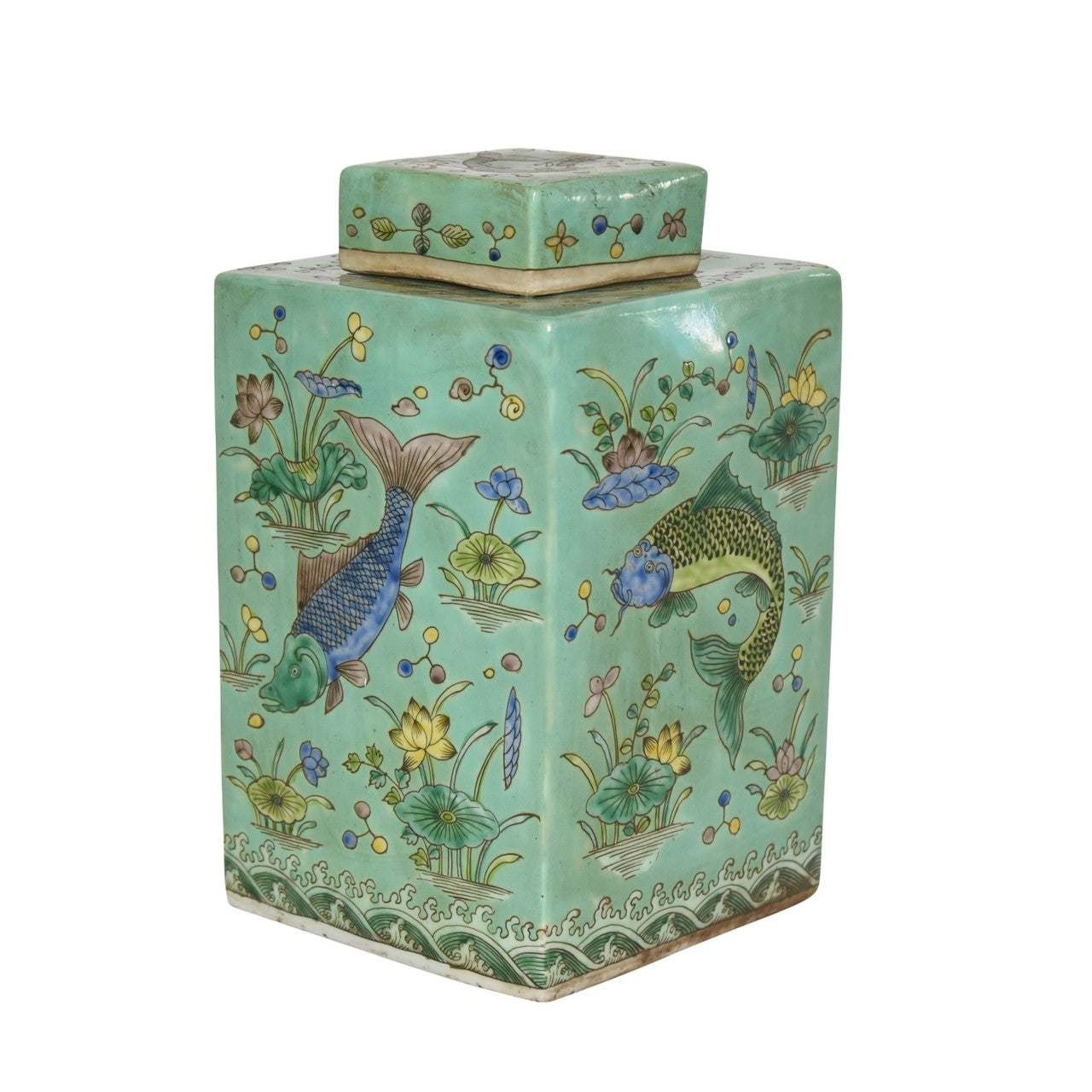 Amelie Lotus & Koi Square Porcelain Jar