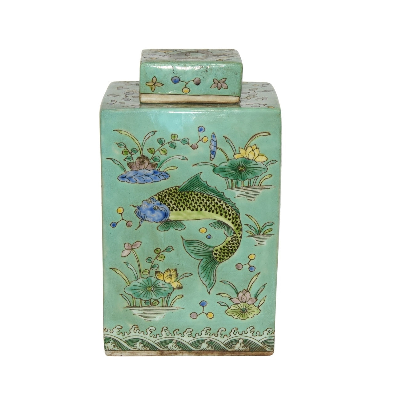Amelie Lotus & Koi Square Porcelain Jar