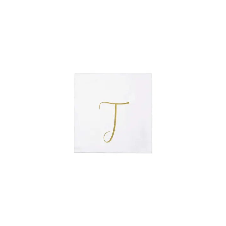 Vietri Papersoft Gold Monogram Cocktail Napkins, T