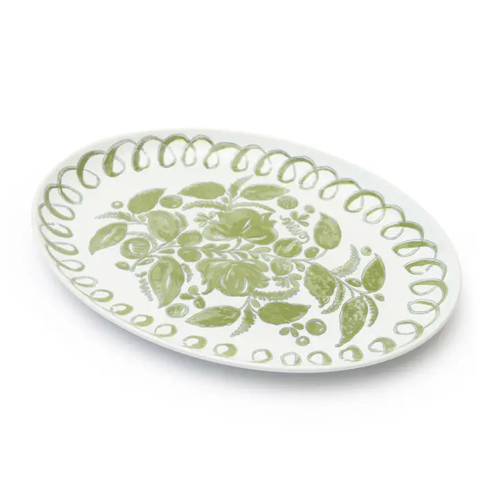 Amalfi Oval Tray, White & Green