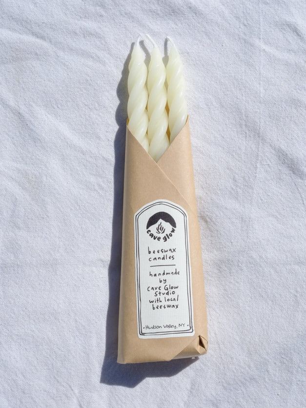 Spiral Beeswax Taper Candles, Set of 3, White