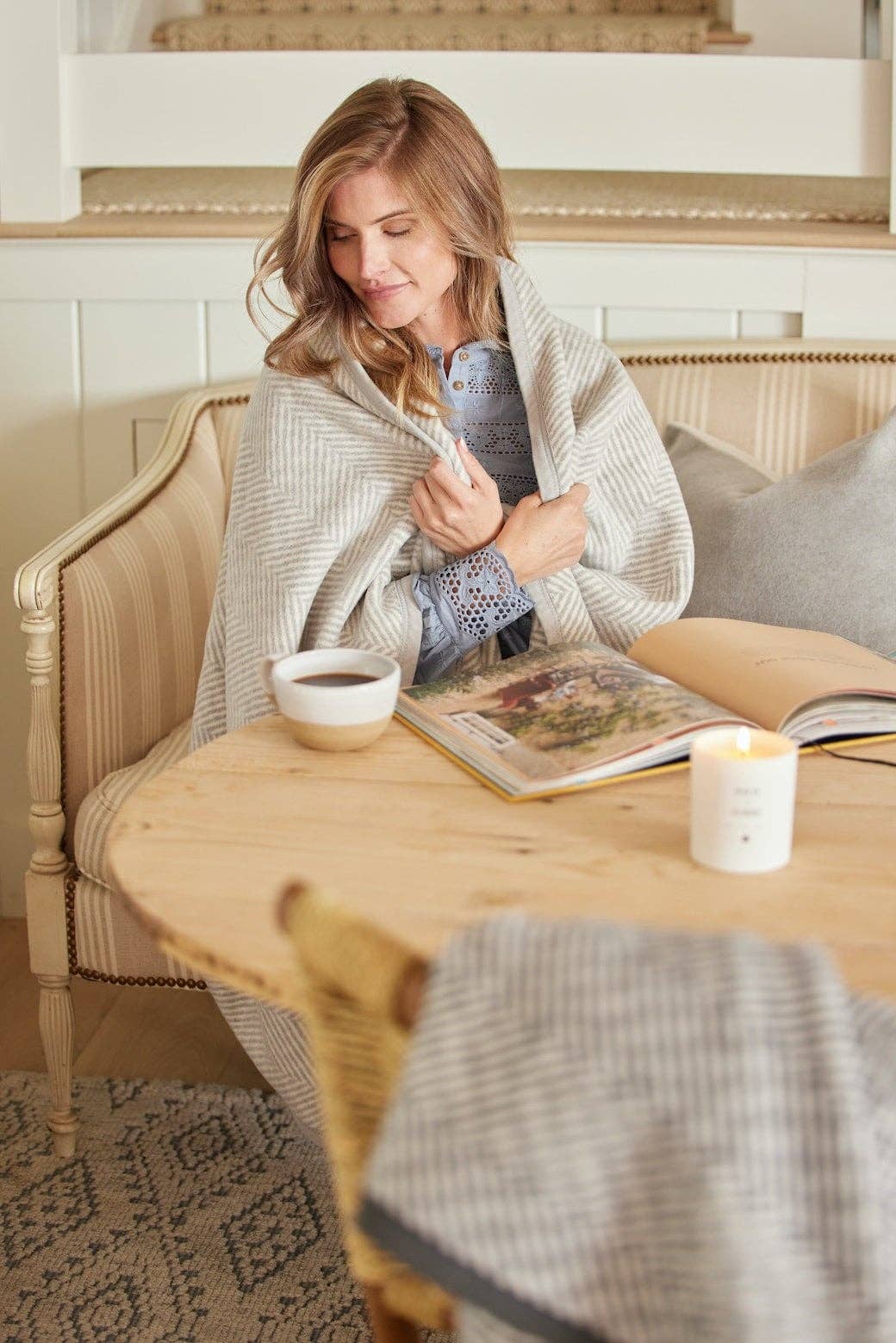 Harborview Herringbone Light Grey Blanket, Original