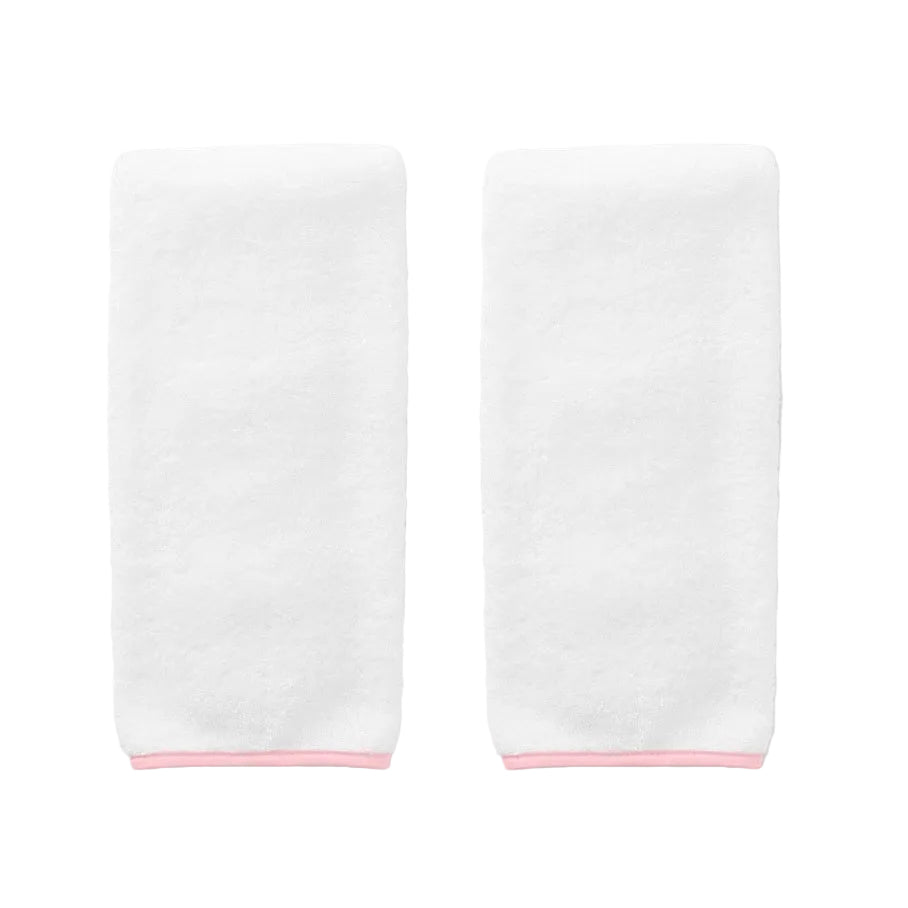 Weezie Signature Hand Towels Pair, Ballet Pink on White