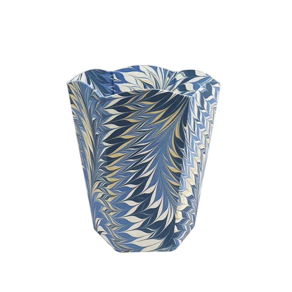 Marbled blue and white vase on a white background