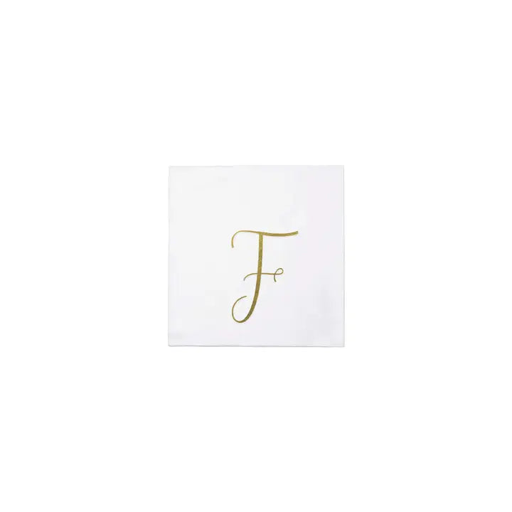 Vietri Papersoft Gold Monogram Cocktail Napkins, F