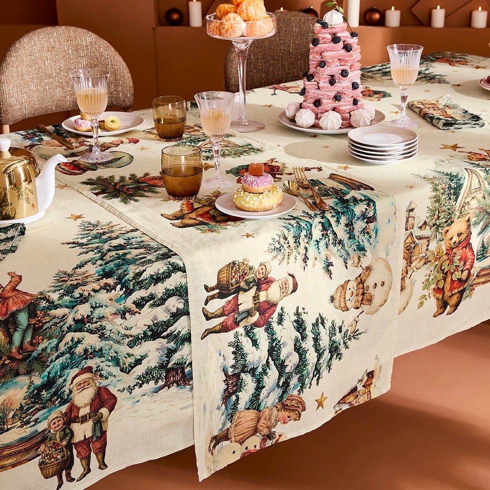 Bonhommes De Neige Vintage Tablerunner, 20"x91"