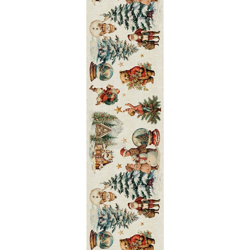 Bonhommes De Neige Vintage Tablerunner, 20"x91"