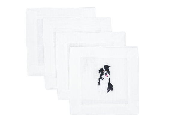 Border Collie Embroidered Cocktail Napkins