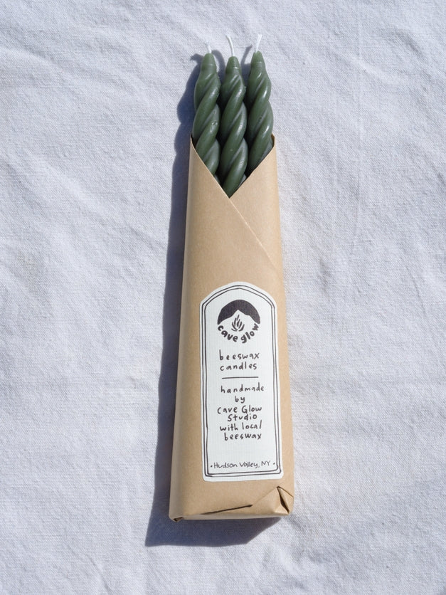 Spiral Beeswax Taper Candles, Set of 3, Pine