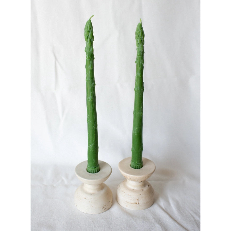 Asparagus Beeswax Candle Taper Pair, Green