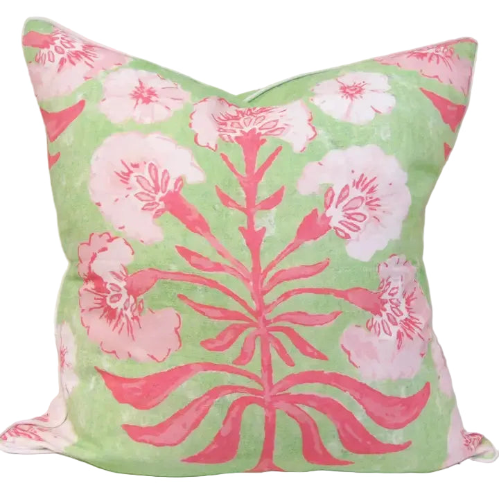 Poppy Love Pillow, Pink & Green