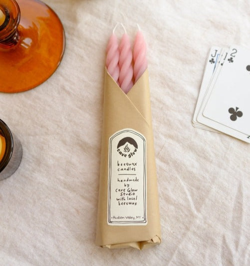 Spiral Beeswax Taper Candles, Set of 3, Blush