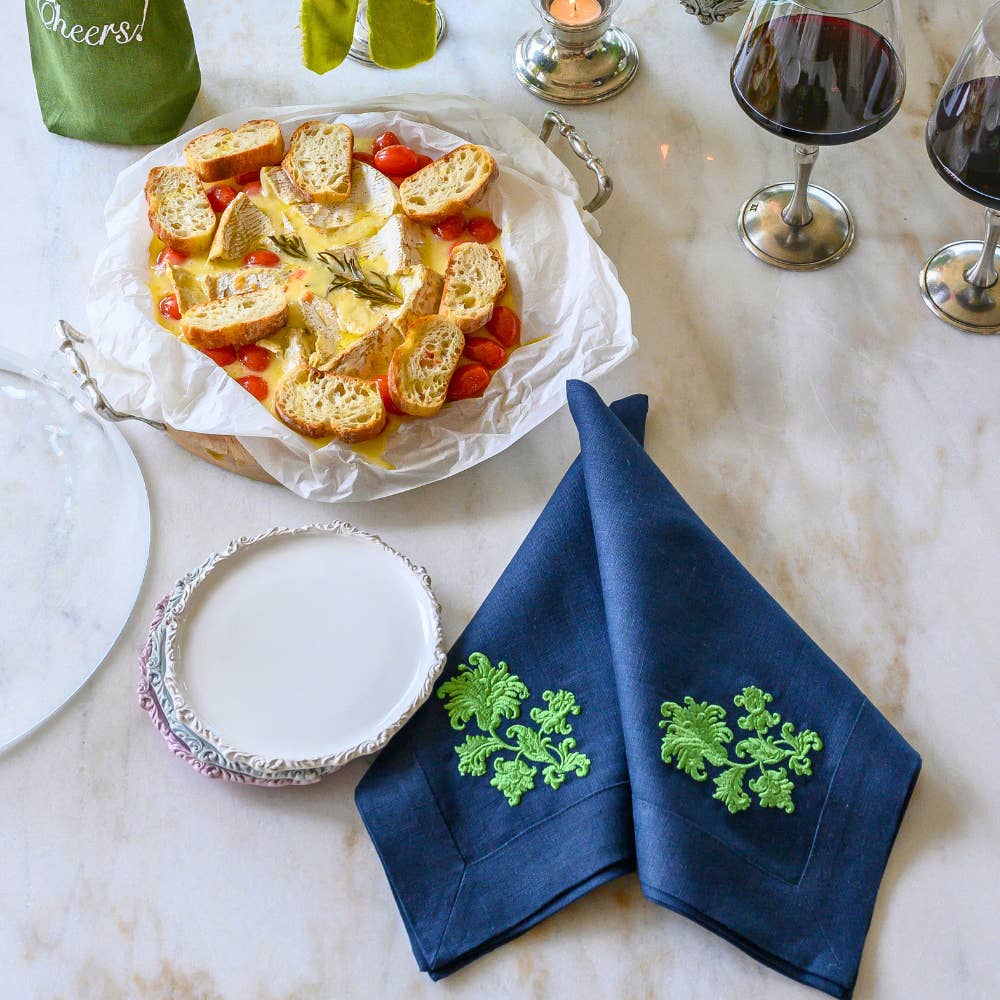 Whimsey Floral Large Napkin, Navy & Green
