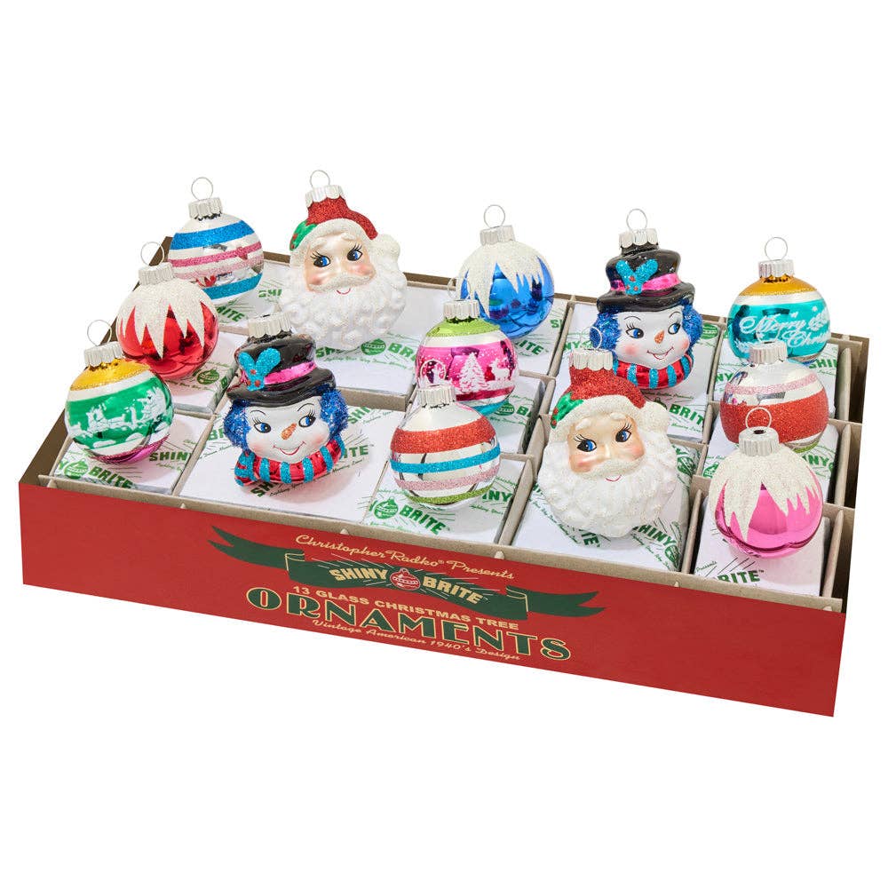 Christopher Radko Shiny Brite Confetti Figures & Rounds, Set of 13