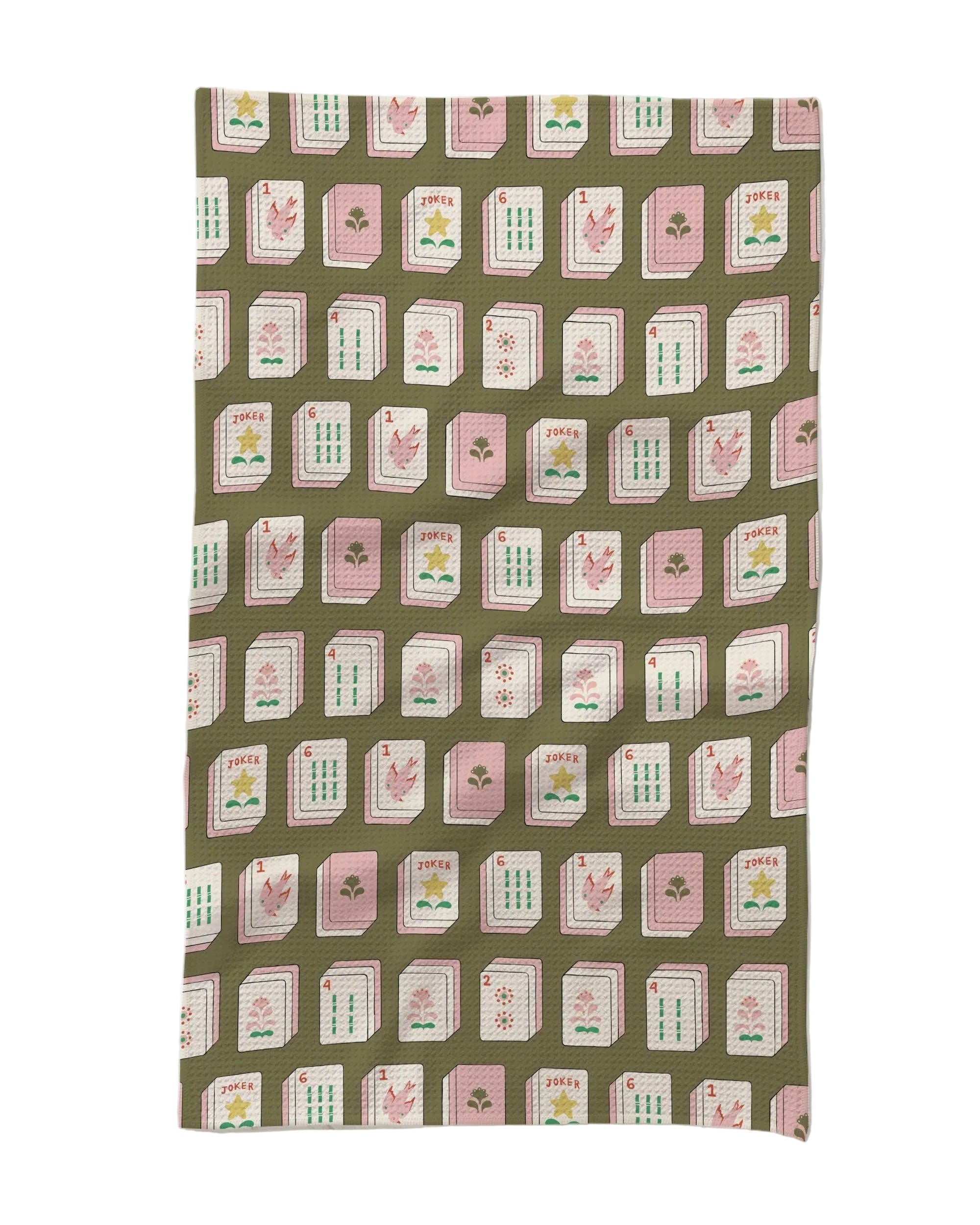 Flower Tiles Tea Towel, Green