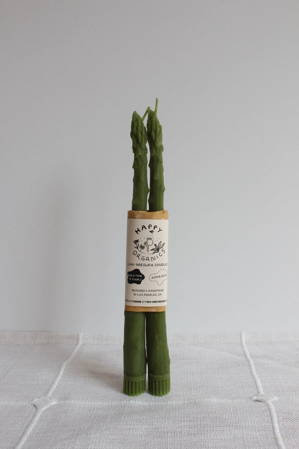 Asparagus Beeswax Candle Taper Pair, Green