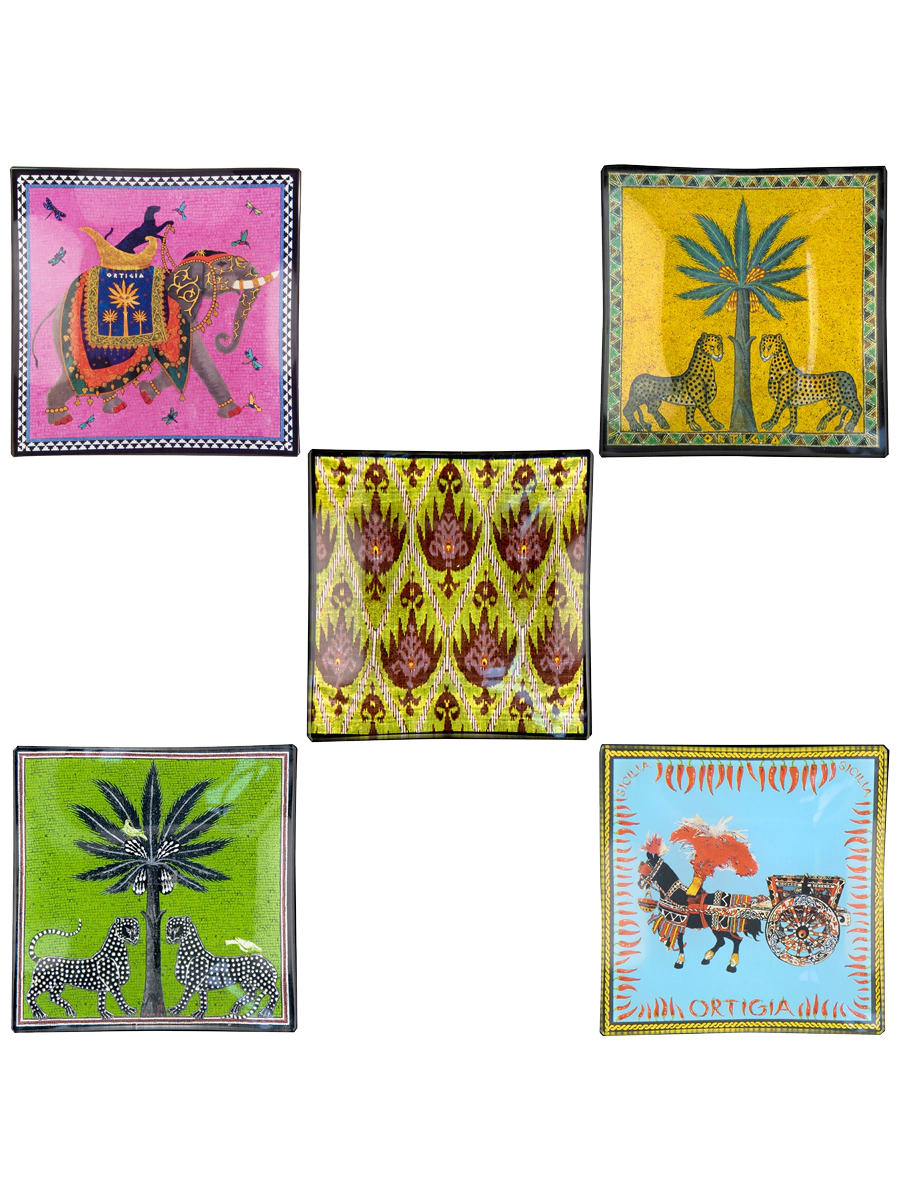 Ortigia Carretto Glass Plates in Tin, Set of 5