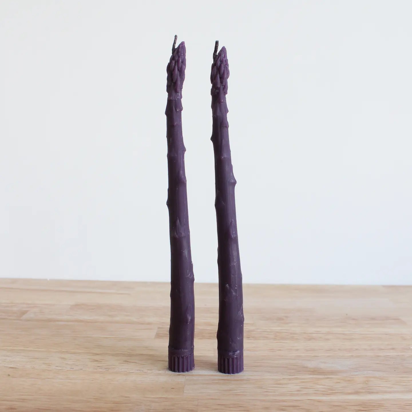 Asparagus Beeswax Candle Taper Pair, Purple