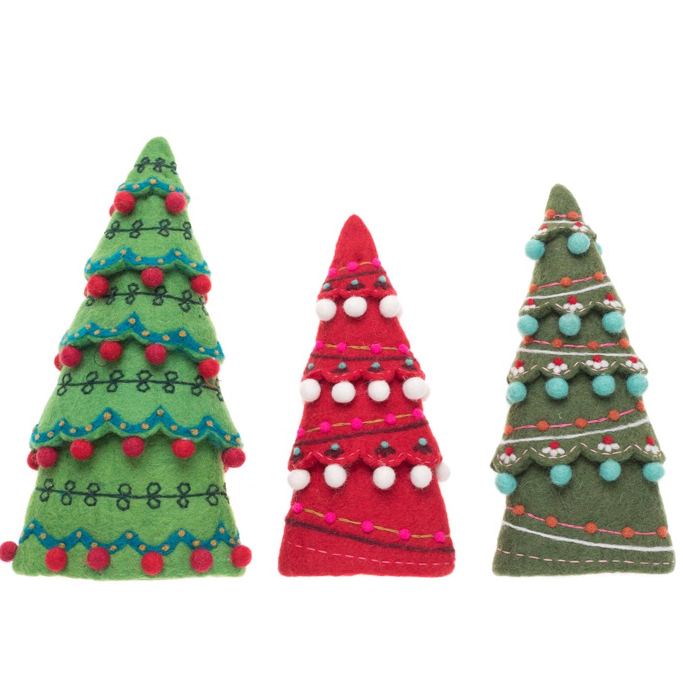 Sugar Plum Felted Tree Set, Red & Green