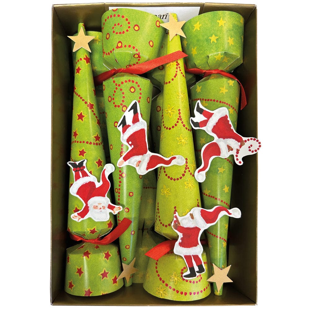 Caspari Twirling Santas Luxury Cone Crackers, Box of 8