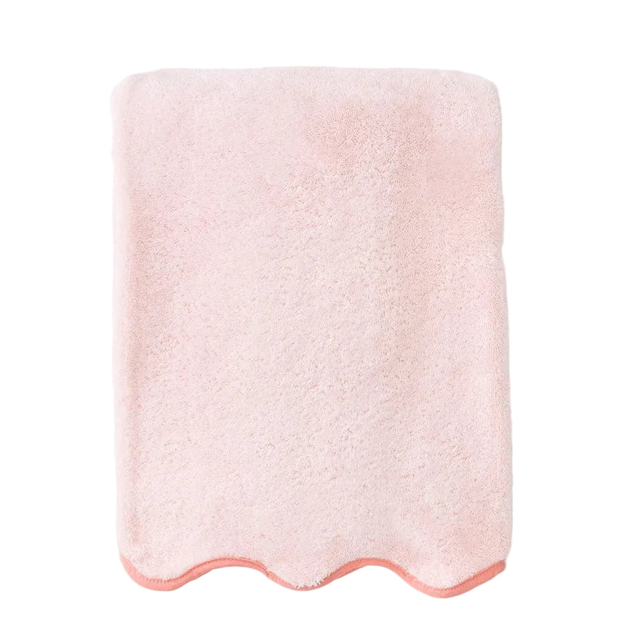 Weezie Scallop Bath Towel, Coral on Ballet Pink