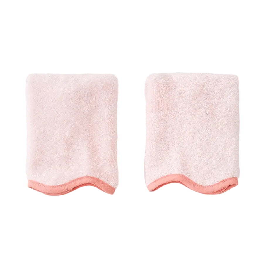 Weezie Scallop Washcloths Pair, Coral on Ballet Pink