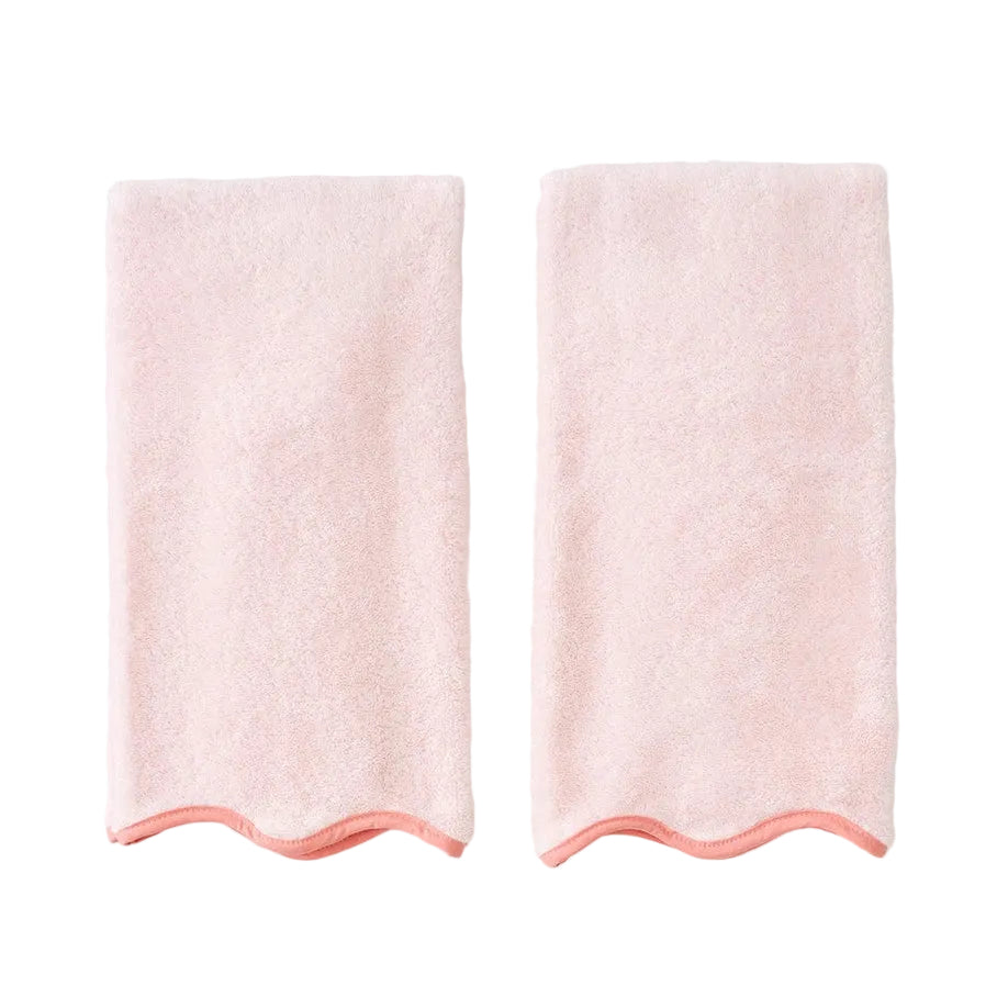 Weezie Scallop Hand Towels Pair, Coral on Ballet Pink
