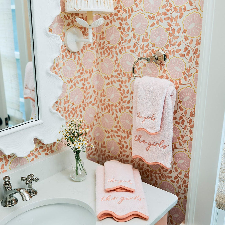 Weezie Scallop Washcloths Pair, Coral on Ballet Pink
