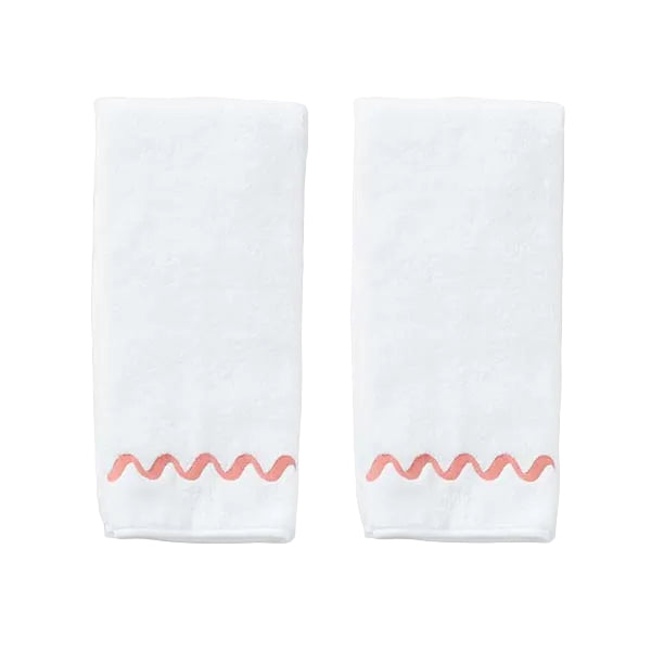 Weezie Wave Embroidered Hand Towels Pair, Coral Wave