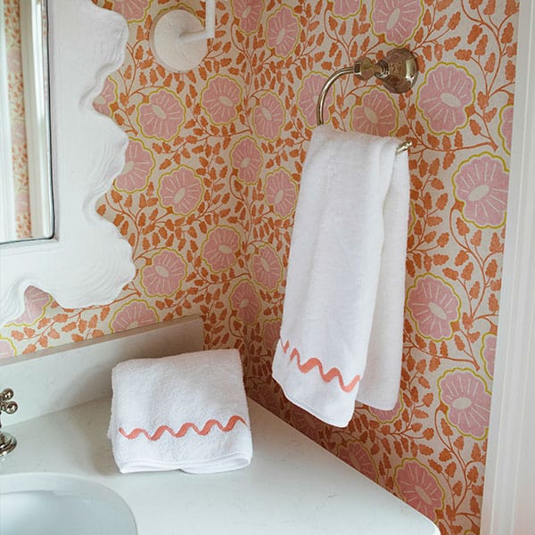 Weezie Wave Embroidered Hand Towels Pair, Coral Wave