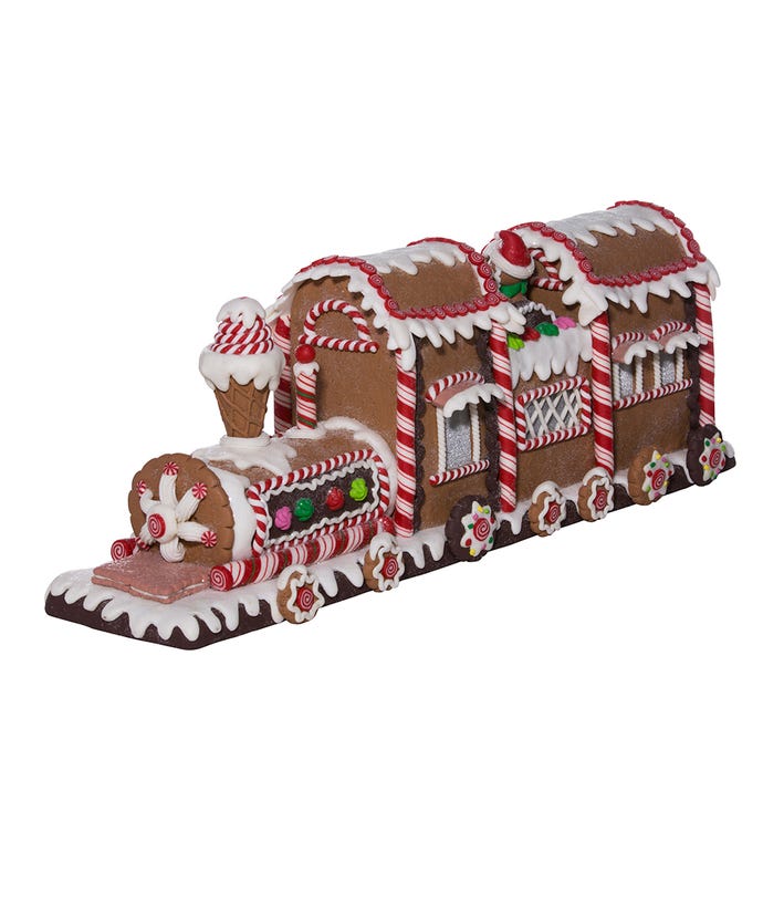 Festive Lighted Gingerbread Train