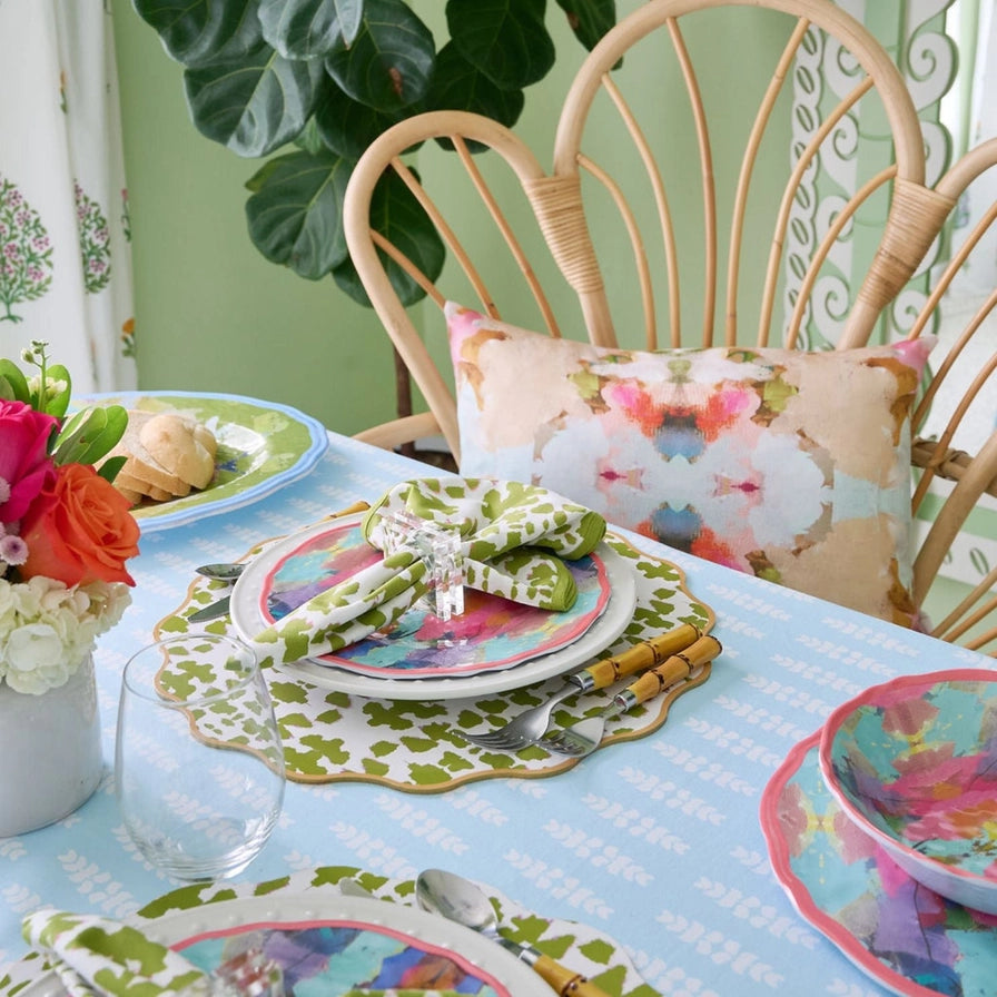 Chintz Green Scalloped Dinner Napkins, Set of 4