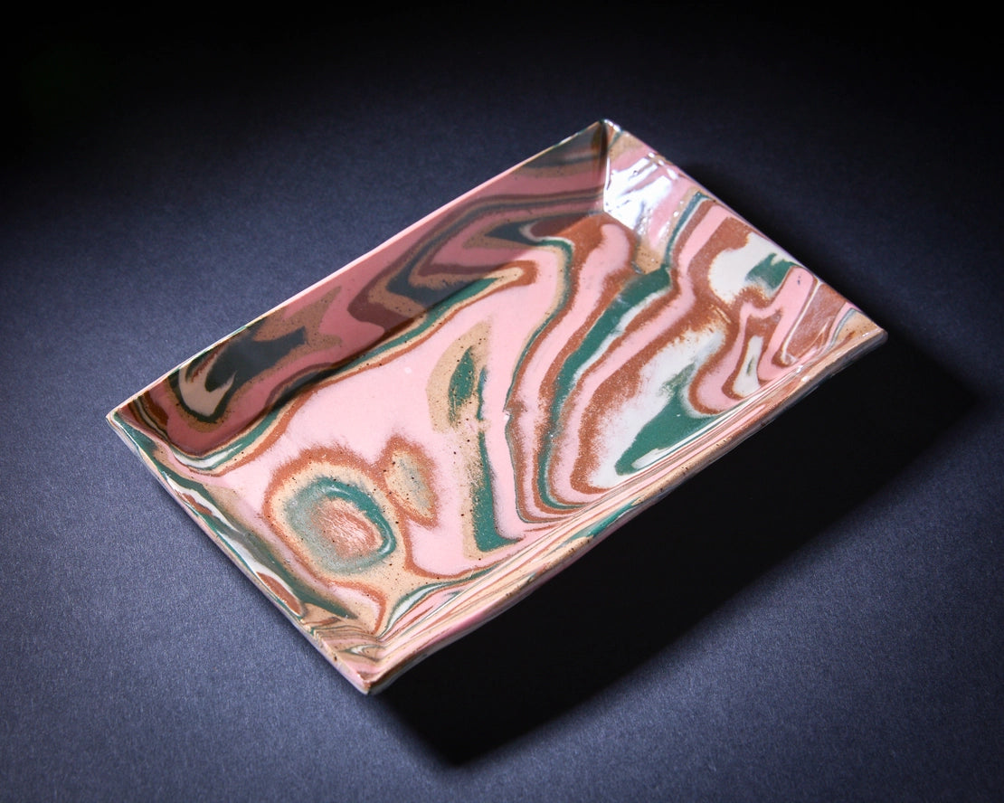 Carmine Marbled Tray, Pink, Brown & Green
