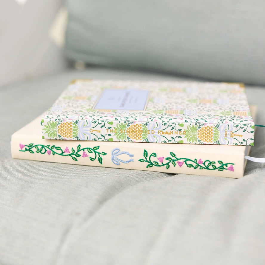 Linen Journal, Embroidered Pineapple Crest