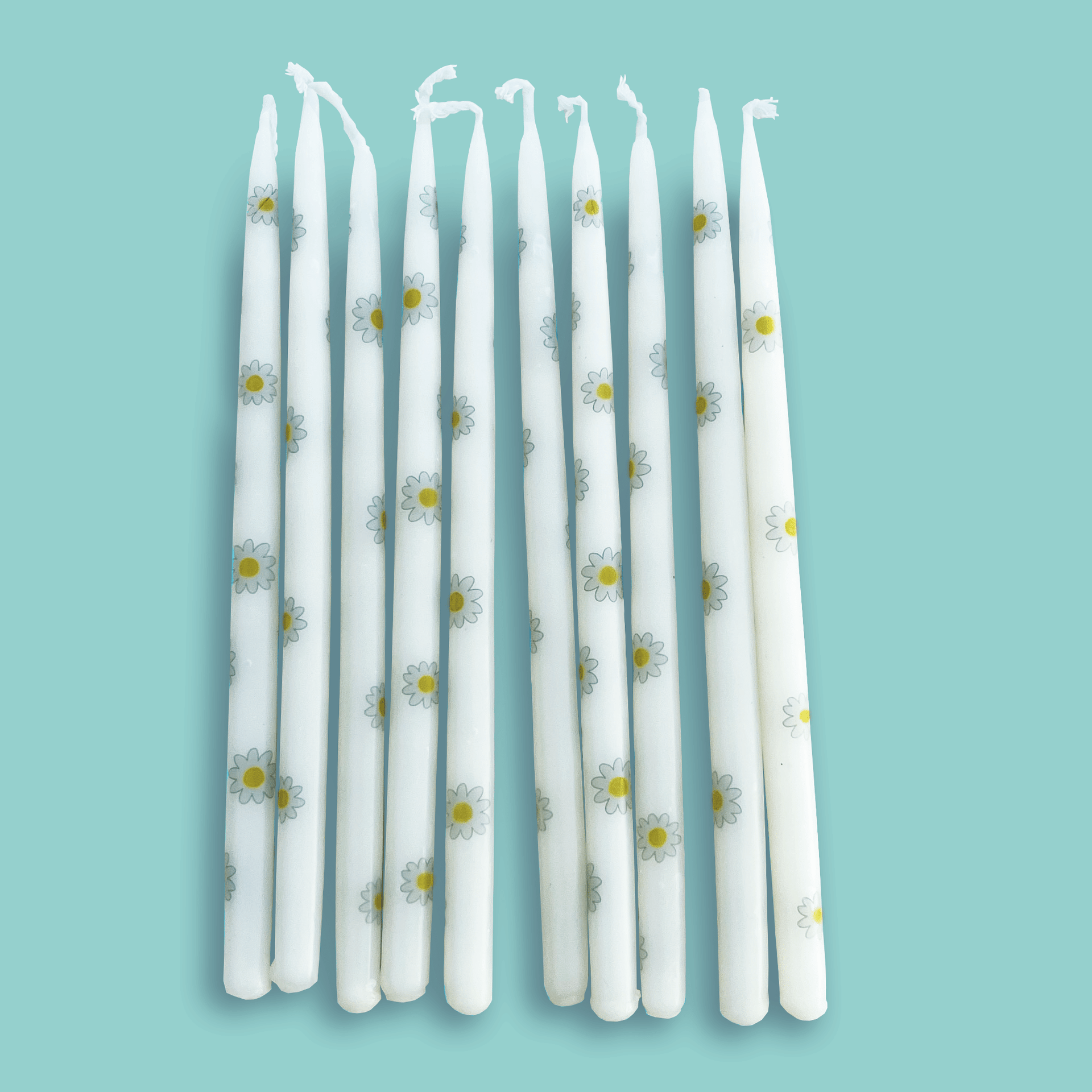 Daisy Tapered Cake Candles, Set of 10