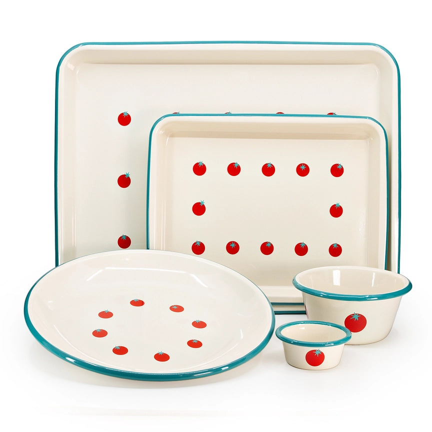 Dan Pelosi X CCH Tomato Small Rectangle Tray, Turquoise Rim