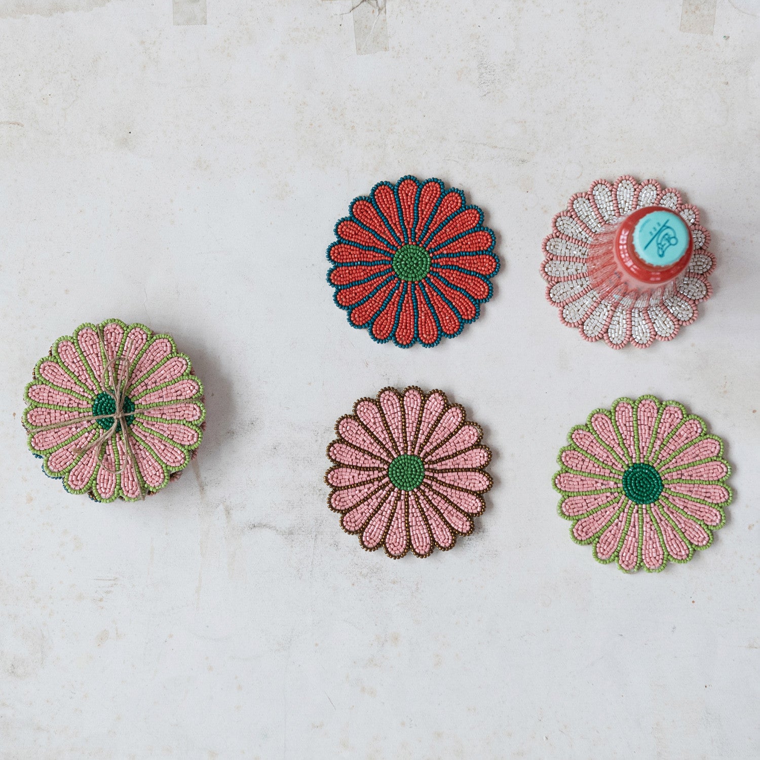 Fleurr Beaded Coasters, Set of 4