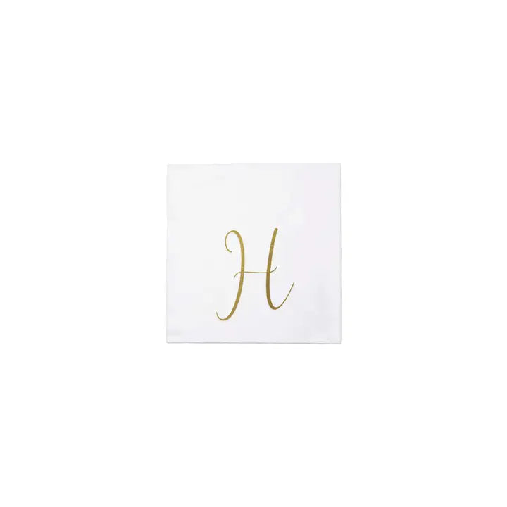 Vietri Papersoft Gold Monogram Cocktail Napkins, H