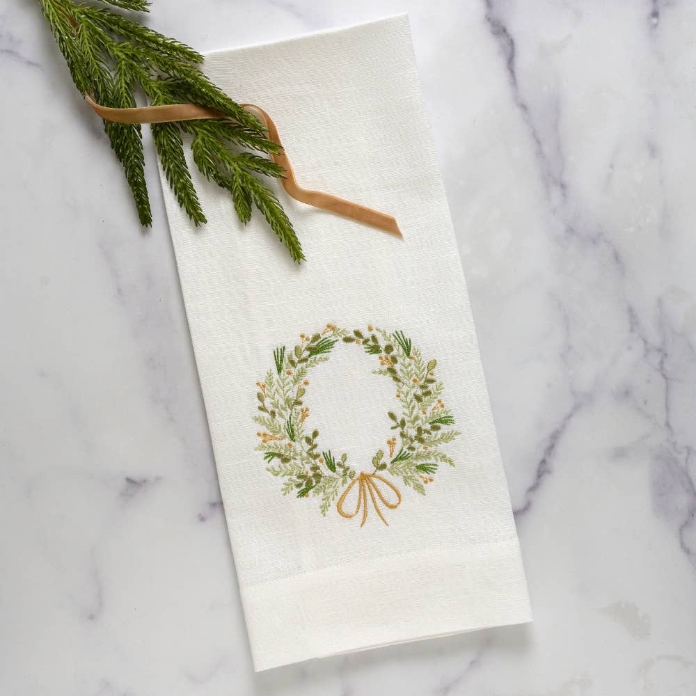 Farmers Market Wreath Linen Tea Towel