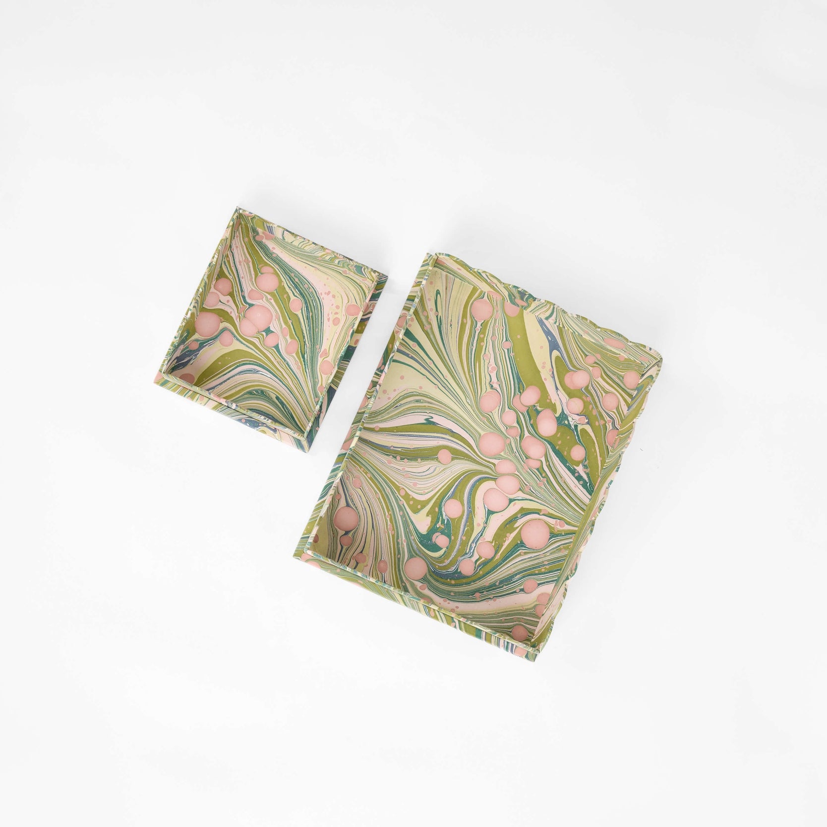 Hayes Marbled Trays, Set of 2, Moss Splatter