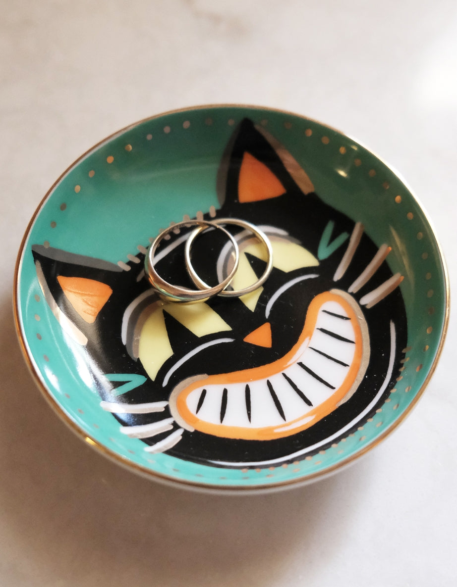 Halloween Cat Porcelain Trinket Dish