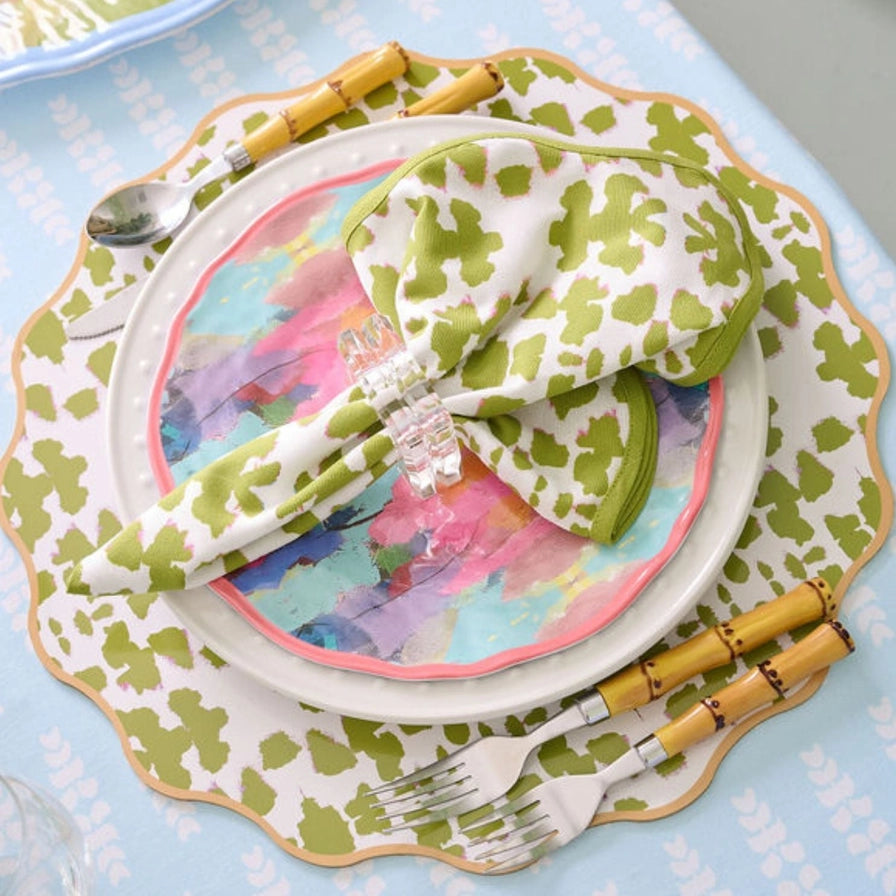 Chintz Green Scalloped Dinner Napkins, Set of 4