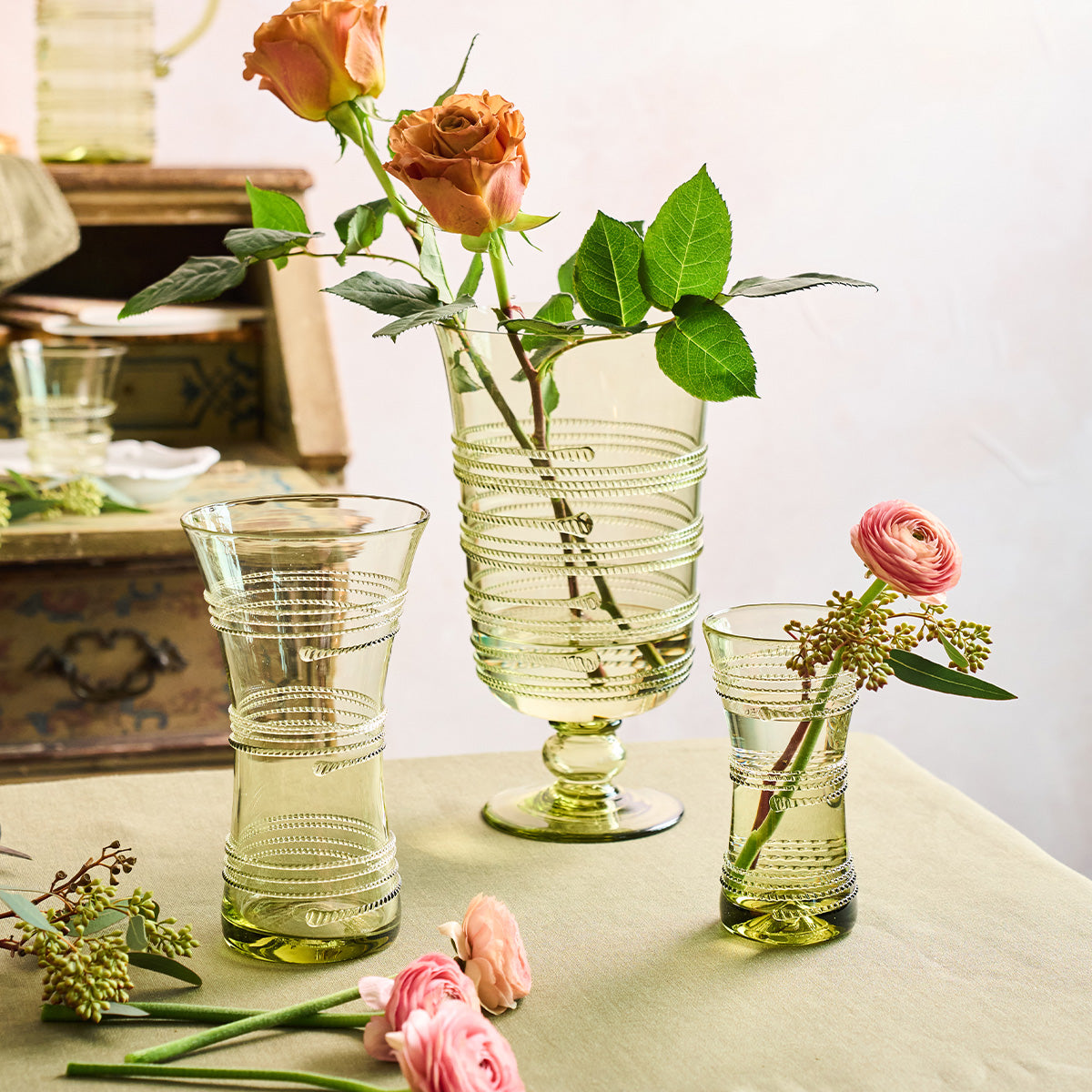 Juliska Ella 6" Corset Vase, Green