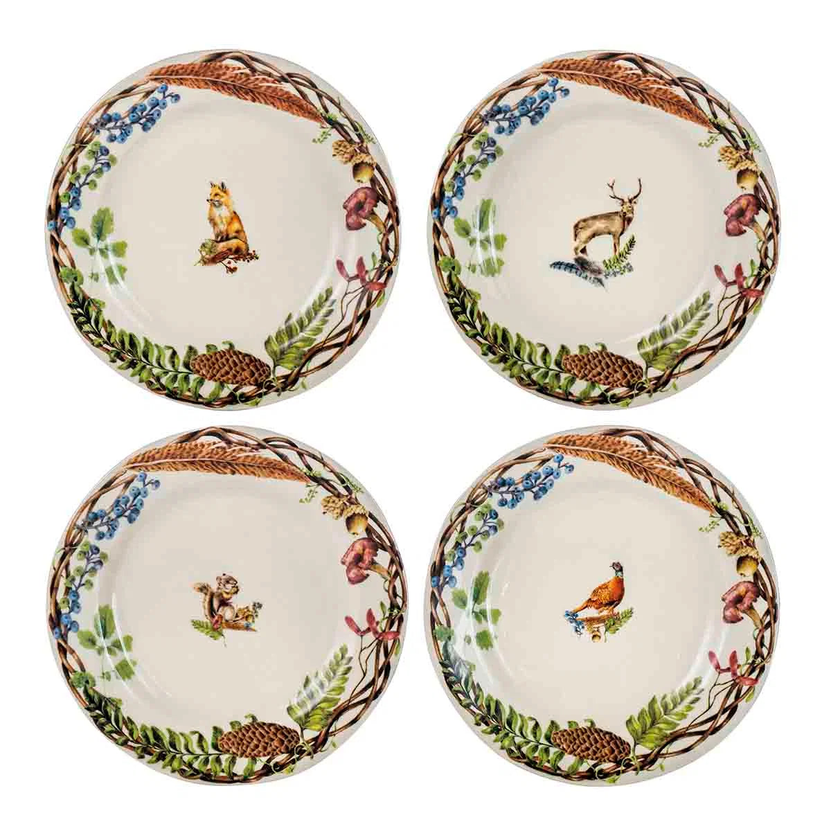 Juliska Forest Walk Animal Dessert/Salad Assorted Plates, Set of 4
